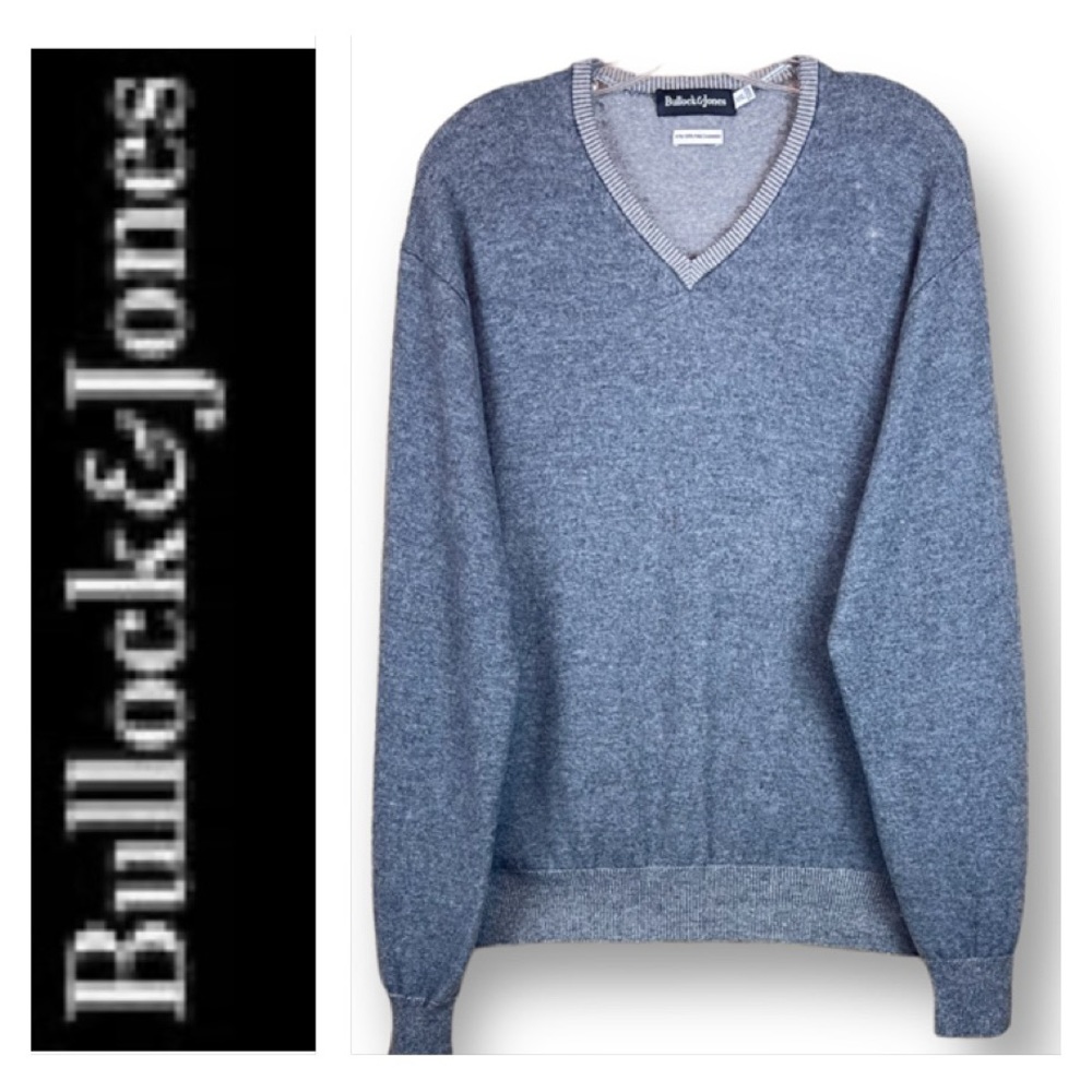BULLOCK & JONNES 4-Ply Pure Cashmere V-Neck Sweater Pullover In Gray Size XXL